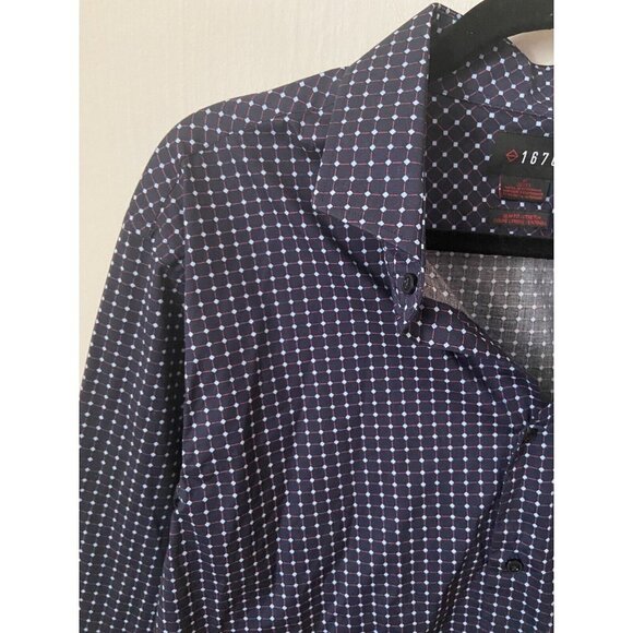 1670 Slim Fit Dress Stretch Navy Blue Shirt Size 17 32/33 - Picture 3 of 7